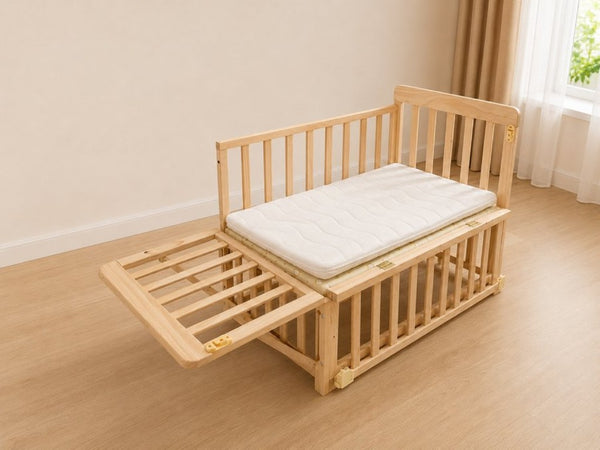 English Elm Solid Wood Bedside Bassinet with Extendable Frame Three Height Settings and Swivel Wheels W5881P505040