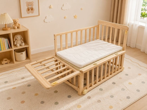 English Elm Solid Wood Bedside Bassinet with Extendable Frame Three Height Settings and Swivel Wheels W5881P505040
