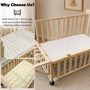 English Elm Solid Wood Bedside Bassinet with Extendable Frame Three Height Settings and Swivel Wheels W5881P505040