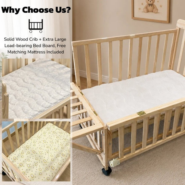 English Elm Solid Wood Bedside Bassinet with Extendable Frame Three Height Settings and Swivel Wheels W5881P505040