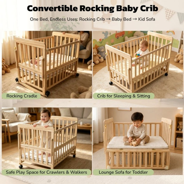 English Elm Solid Wood Bedside Bassinet with Extendable Frame Three Height Settings and Swivel Wheels W5881P505040