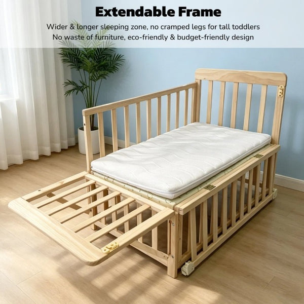 English Elm Solid Wood Bedside Bassinet with Extendable Frame Three Height Settings and Swivel Wheels W5881P505040