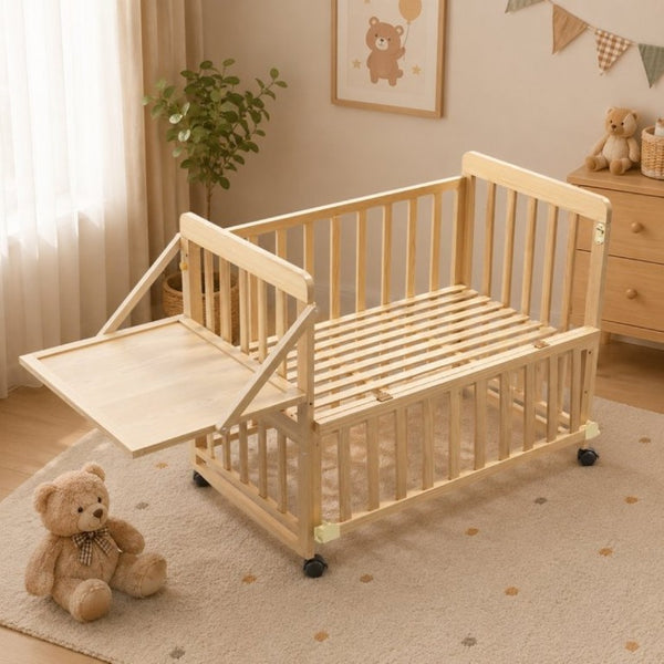 English Elm Solid Wood Bedside Bassinet with Rocking Mode Adjustable Height and Changing Shelf W5881P505042