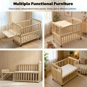 English Elm Solid Wood Bedside Bassinet with Rocking Mode Adjustable Height and Changing Shelf W5881P505042