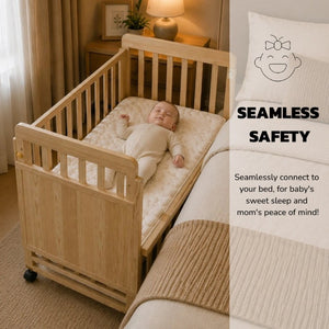 English Elm Solid Wood Bedside Bassinet with Rocking Mode Adjustable Height and Changing Shelf W5881P505042