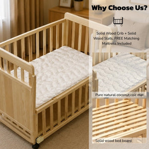 English Elm Solid Wood Bedside Bassinet with Rocking Mode Adjustable Height and Changing Shelf W5881P505042