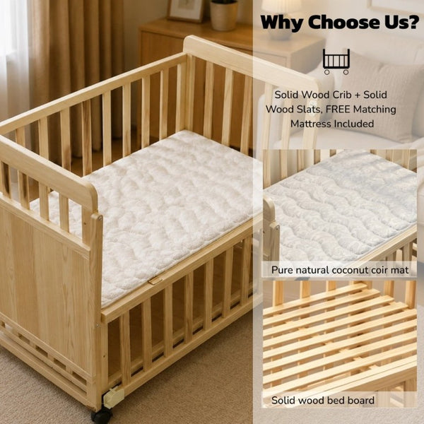 English Elm Solid Wood Bedside Bassinet with Rocking Mode Adjustable Height and Changing Shelf W5881P505042