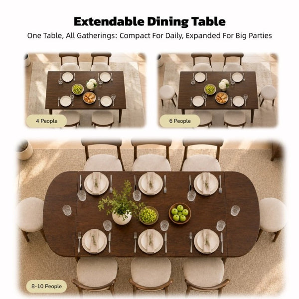 English Elm Solid Wood Extendable Dining Table Seats 4 to 10 with Butterfly Leaf Natural Grain W5881P505089
