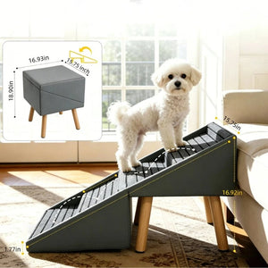 English Elm 2-In-1 Foldable Pet Ramp and Ottoman Six Step Dog Stair for Bed or Sofa Access Grey 19.69 inches / 4 Steps W5881P510296