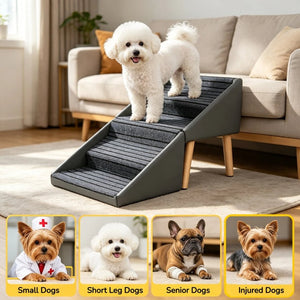 English Elm 2-In-1 Foldable Pet Ramp and Ottoman Six Step Dog Stair for Bed or Sofa Access Grey 19.69 inches / 4 Steps W5881P510296
