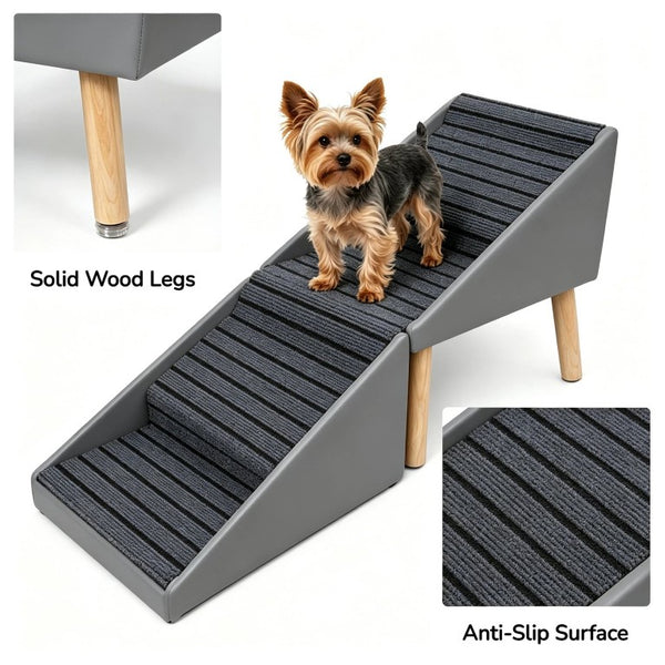 English Elm 2-In-1 Foldable Pet Ramp and Ottoman Six Step Dog Stair for Bed or Sofa Access Grey 19.69 inches / 4 Steps W5881P510296