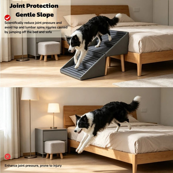 English Elm 2-In-1 Foldable Pet Ramp and Ottoman Six Step Dog Stair for Bed or Sofa Access Grey 19.69 inches / 4 Steps W5881P510296