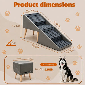 English Elm 2-In-1 Foldable Pet Ramp and Ottoman Six Step Dog Stair for Bed or Sofa Access Grey 19.69 inches / 4 Steps W5881P510296