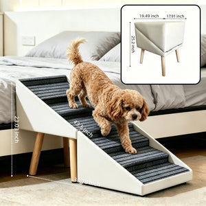 English Elm 2-In-1 Foldable Pet Ramp and Ottoman Six Step Dog Stair for Bed or Sofa Access Beige 25.2 inches / 6 Steps W5881P510299