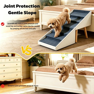 English Elm 2-In-1 Foldable Pet Ramp and Ottoman Six Step Dog Stair for Bed or Sofa Access Beige 25.2 inches / 6 Steps W5881P510299