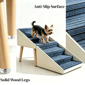 English Elm 2-In-1 Foldable Pet Ramp and Ottoman Six Step Dog Stair for Bed or Sofa Access Beige 25.2 inches / 6 Steps W5881P510299