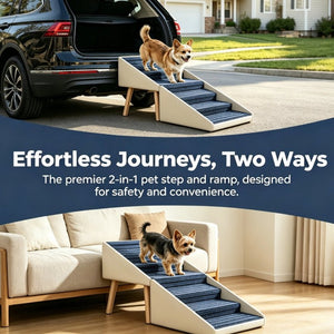 English Elm 2-In-1 Foldable Pet Ramp and Ottoman Six Step Dog Stair for Bed or Sofa Access Beige 25.2 inches / 6 Steps W5881P510299
