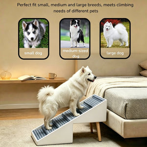 English Elm 2-In-1 Foldable Pet Ramp and Ottoman Six Step Dog Stair for Bed or Sofa Access Beige 25.2 inches / 6 Steps W5881P510299