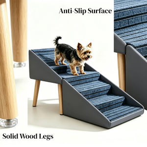 English Elm 2-In-1 Foldable Pet Ramp and Ottoman Six Step Dog Stair for Bed or Sofa Access Grey 25.2 inches / 6 Steps W5881P510349