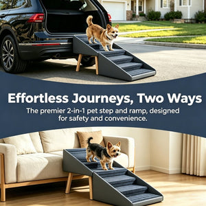 English Elm 2-In-1 Foldable Pet Ramp and Ottoman Six Step Dog Stair for Bed or Sofa Access Grey 25.2 inches / 6 Steps W5881P510349