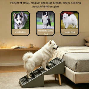 English Elm 2-In-1 Foldable Pet Ramp and Ottoman Six Step Dog Stair for Bed or Sofa Access Grey 25.2 inches / 6 Steps W5881P510349
