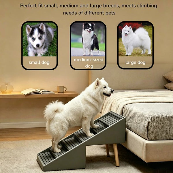 English Elm 2-In-1 Foldable Pet Ramp and Ottoman Six Step Dog Stair for Bed or Sofa Access Grey 25.2 inches / 6 Steps W5881P510349
