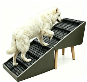 English Elm 2-In-1 Foldable Pet Ramp and Ottoman Six Step Dog Stair for Bed or Sofa Access Grey 25.2 inches / 6 Steps W5881P510349