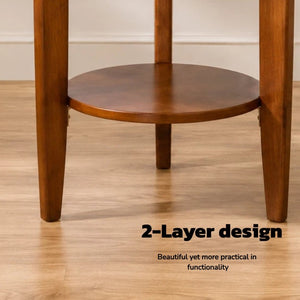 English Elm Solid Wood Two Tier Round End Table Mid Century Turned Legs Natural Grain Accent W5881P566678