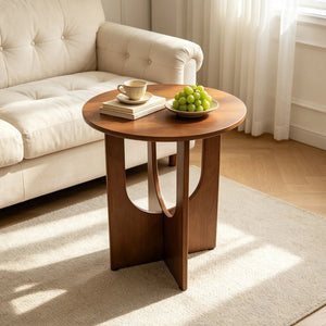 English Elm Solid Wood Round End Tables Set of Two Mid Century Modern Accent for Living Room Pack of 1 W5881P566684