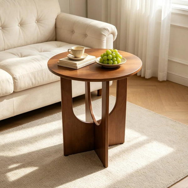 English Elm Solid Wood Round End Tables Set of Two Mid Century Modern Accent for Living Room Pack of 1 W5881P566684