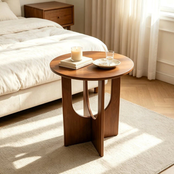 English Elm Solid Wood Round End Tables Set of Two Mid Century Modern Accent for Living Room Pack of 1 W5881P566684