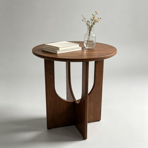 English Elm Solid Wood Round End Tables Set of Two Mid Century Modern Accent for Living Room Pack of 2 W5881P566695