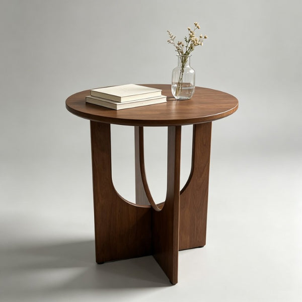 English Elm Solid Wood Round End Tables Set of Two Mid Century Modern Accent for Living Room Pack of 2 W5881P566695