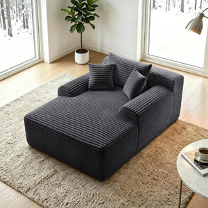 English Elm Convertible Corduroy Chaise Lounge Sleeper Chair with Cup Holder and Throw Pillows W5885P517224
