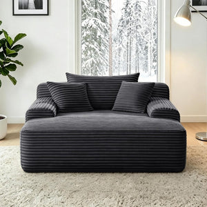 English Elm Convertible Corduroy Chaise Lounge Sleeper Chair with Cup Holder and Throw Pillows W5885P517224