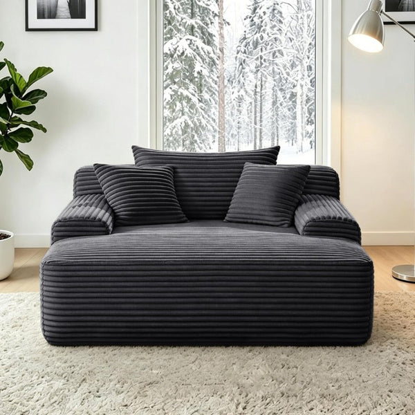 English Elm Convertible Corduroy Chaise Lounge Sleeper Chair with Cup Holder and Throw Pillows W5885P517224