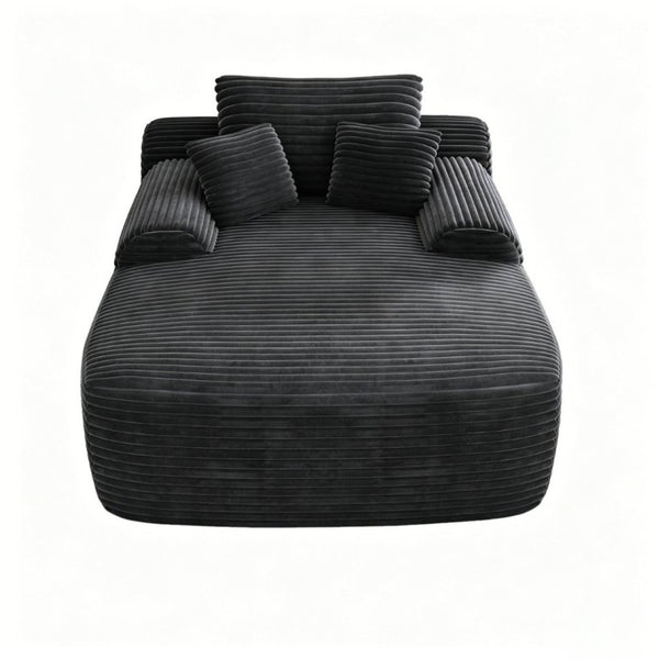 English Elm Convertible Corduroy Chaise Lounge Sleeper Chair with Cup Holder and Throw Pillows W5885P517224