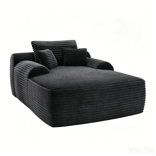 English Elm Convertible Corduroy Chaise Lounge Sleeper Chair with Cup Holder and Throw Pillows W5885P517224