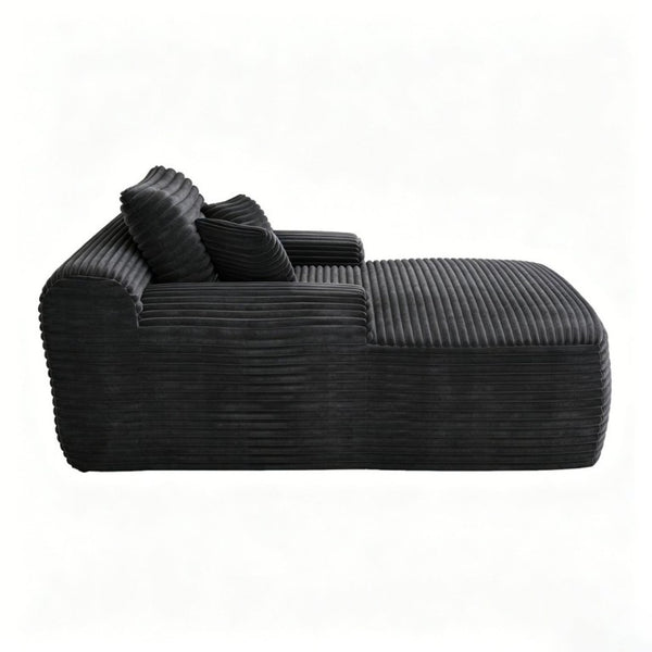 English Elm Convertible Corduroy Chaise Lounge Sleeper Chair with Cup Holder and Throw Pillows W5885P517224