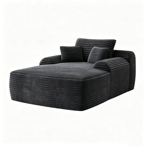 English Elm Convertible Corduroy Chaise Lounge Sleeper Chair with Cup Holder and Throw Pillows W5885P517224