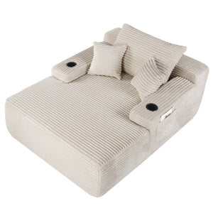 English Elm Convertible Corduroy Chaise Lounge Sleeper Chair with Cup Holder and Plush Armrest White W5885P517229