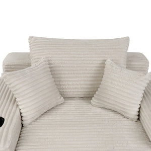 English Elm Convertible Corduroy Chaise Lounge Sleeper Chair with Cup Holder and Plush Armrest White W5885P517229