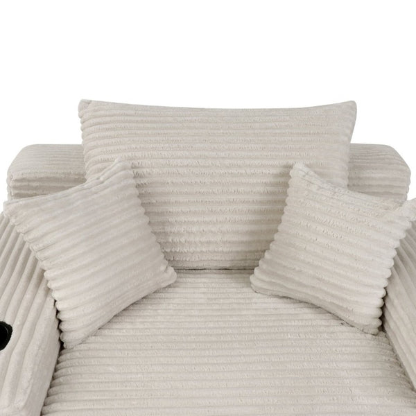 English Elm Convertible Corduroy Chaise Lounge Sleeper Chair with Cup Holder and Plush Armrest White W5885P517229