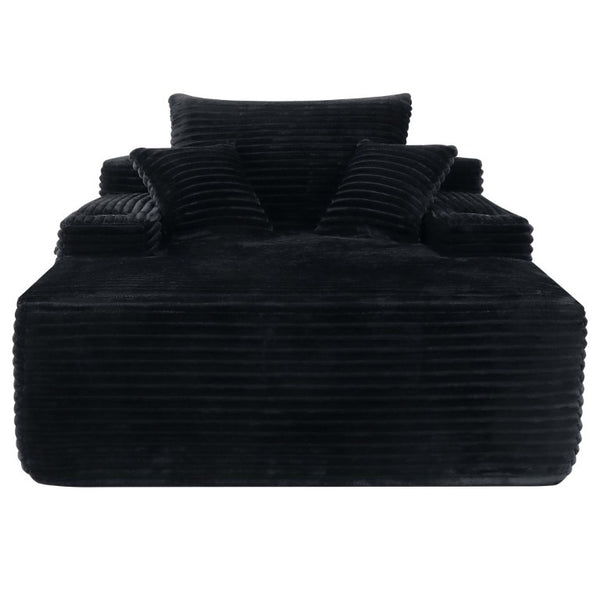 English Elm Convertible Corduroy Chaise Lounge Sleeper Chair with Cup Holder and Plush Armrest Black W5885P517231