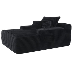 English Elm Convertible Corduroy Chaise Lounge Sleeper Chair with Cup Holder and Plush Armrest Black W5885P517231