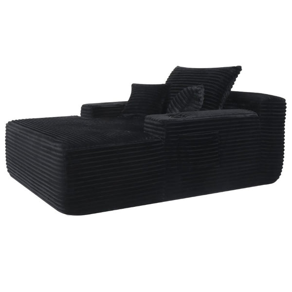 English Elm Convertible Corduroy Chaise Lounge Sleeper Chair with Cup Holder and Plush Armrest Black W5885P517231