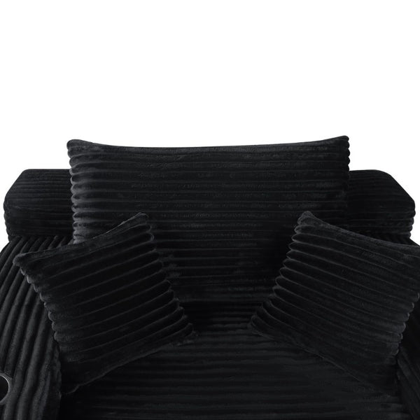 English Elm Convertible Corduroy Chaise Lounge Sleeper Chair with Cup Holder and Plush Armrest Black W5885P517231