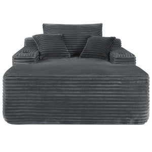 English Elm Convertible Corduroy Chaise Lounge Sleeper Chair with Cup Holder and Plush Armrest Grey W5885P517232