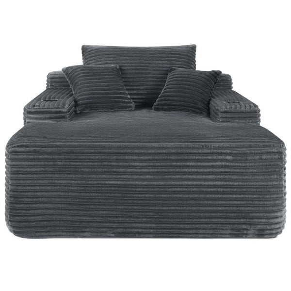 English Elm Convertible Corduroy Chaise Lounge Sleeper Chair with Cup Holder and Plush Armrest Grey W5885P517232