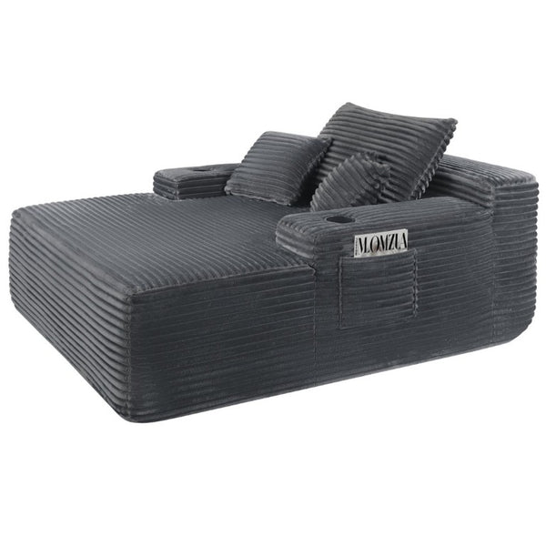 English Elm Convertible Corduroy Chaise Lounge Sleeper Chair with Cup Holder and Plush Armrest Grey W5885P517232